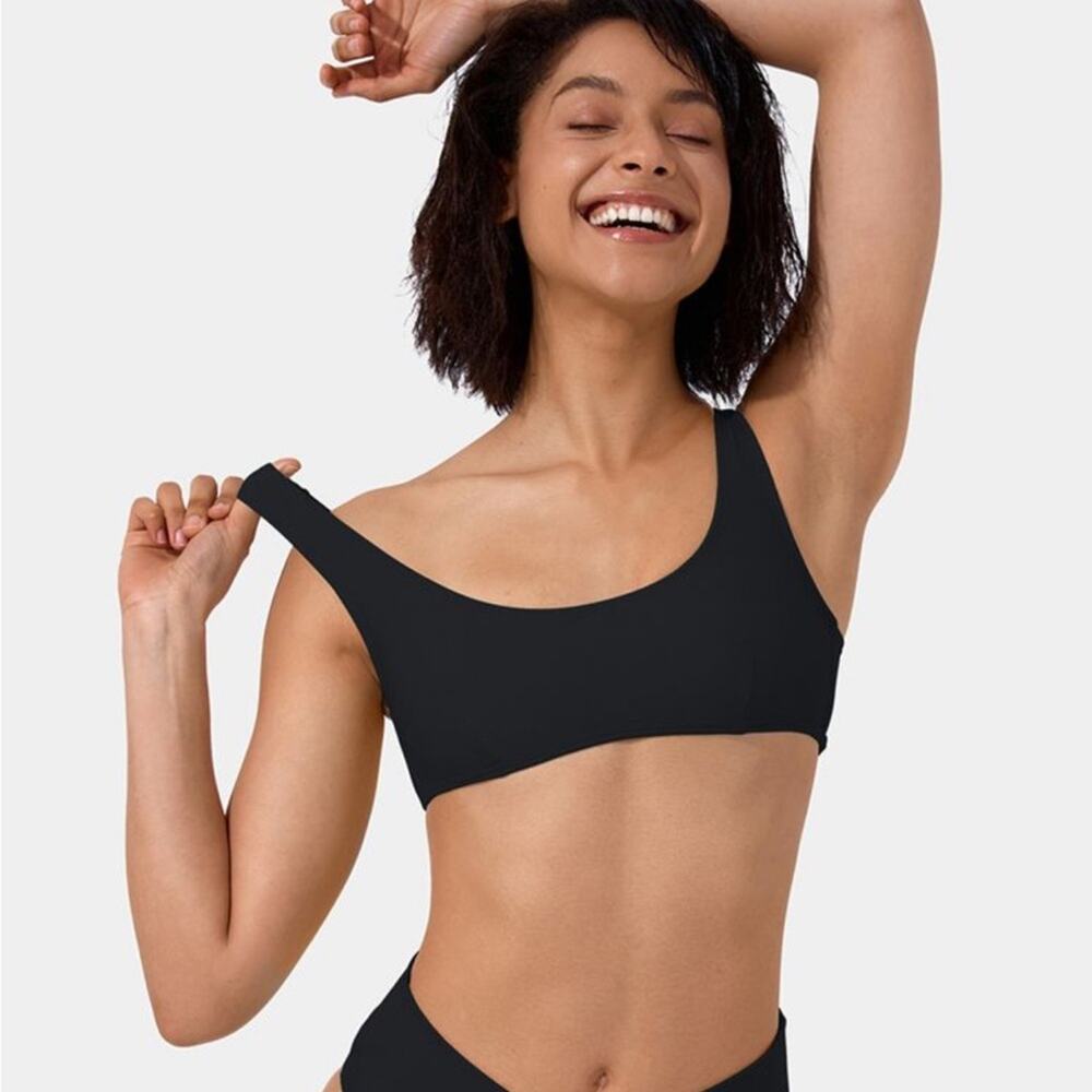 NEW halara black Solid U Neck Bikini Top Swimsuit size small
